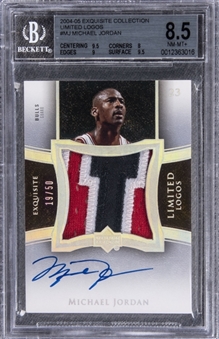 2004-05 UD "Exquisite Collection" Limited Logos #MJ Michael Jordan Signed Game Used Patch Card (#19/50) – BGS NM-MT+ 8.5/BGS 10